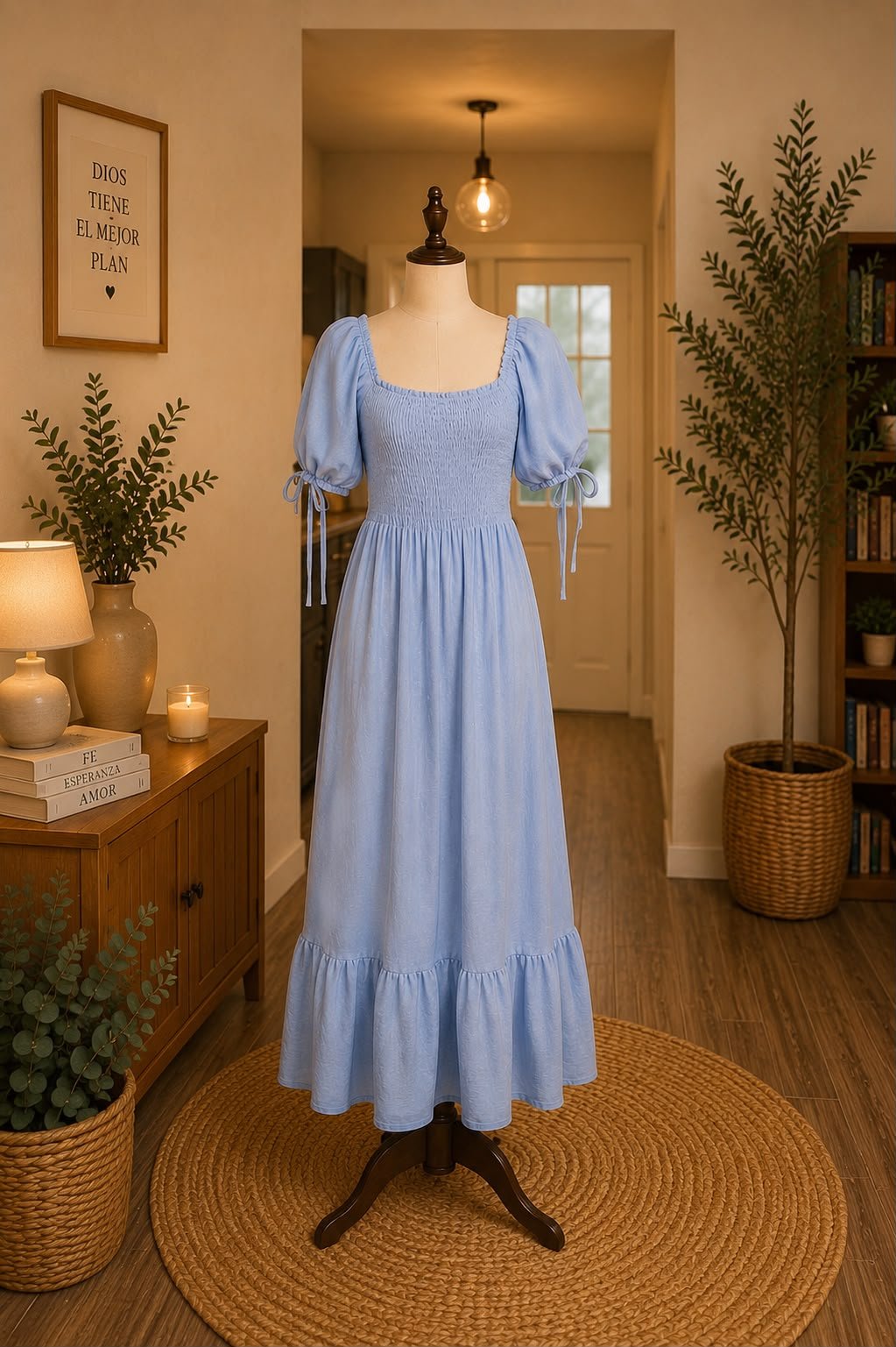 VESTIDO AZUL LARGO MANGA PUFF